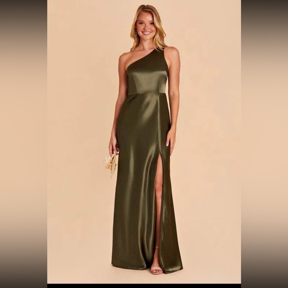 Birdy Grey One-Shoulder Satin Dress in Olive